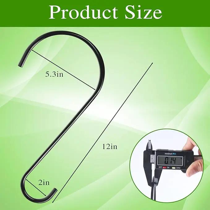 Dreecy 12 Inches Tree Branch Hooks, 4 Pack Extra Large S Hooks for Hanging Plants,Heavy Duty Hooks for Hanging Plants, Black Bird Feeder Hooks for Outdoors Hanging Basket, Lanterns and Ornaments by GreenHaven Gardens