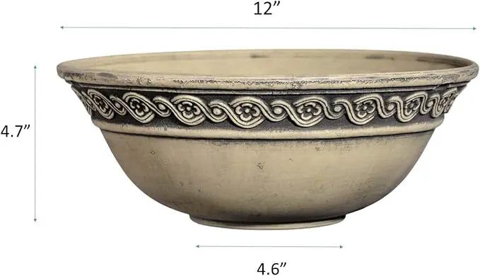 Classic Home and Garden Corinthian Resin Flower Pot Planter Bowl, Gray, 12" by GreenHaven Gardens