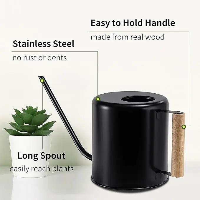 1.5 Liter Black Watering Can for Indoor Plants, House Plants, Flower Watering, Outdoor Plants - Small Metal Watering Can with Long Spout by GreenHaven Gardens