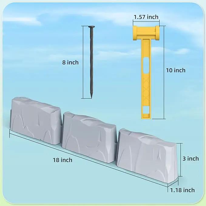 16 Pack(24FT) Landscape Edging w/ 48 Spikes | Flexible Plastic Border for Outdoor, Walkway, Lawn & Weed Control | 24" L x 3" H Faux Stone Edging for Landscaping,Garden Edging Border Stone(Gray) by GreenHaven Gardens