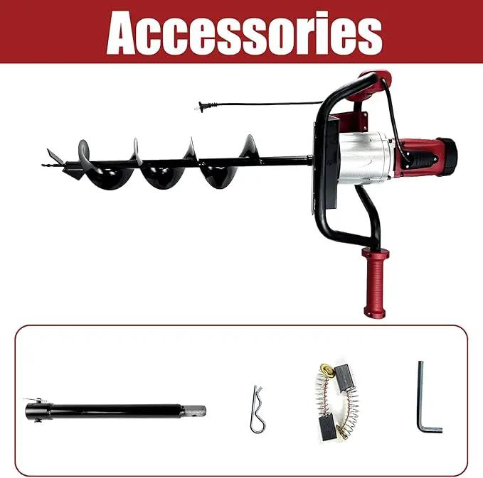 JACKCHEN 1500W Electric Post-Hole Digger with 6-Inch Auger Bit, Earth Auger Drill, Auger Bit Earth Auger, Ideal for Post Hole Digging, Drilling, Tree Planting, Red by GreenHaven Gardens