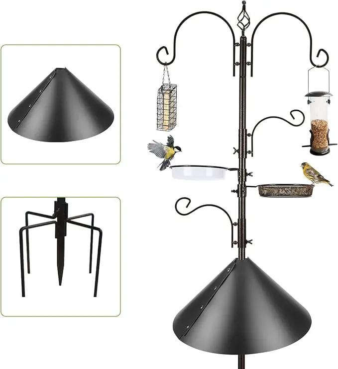 Deluxe Bird Feeding Station Kit - Wild Bird Feeder Hanging Pole With Multi Feeder, Suet Cage, Planter Hanger, and Squirrel Guard Baffle for Attracting Birds by GreenHaven Gardens