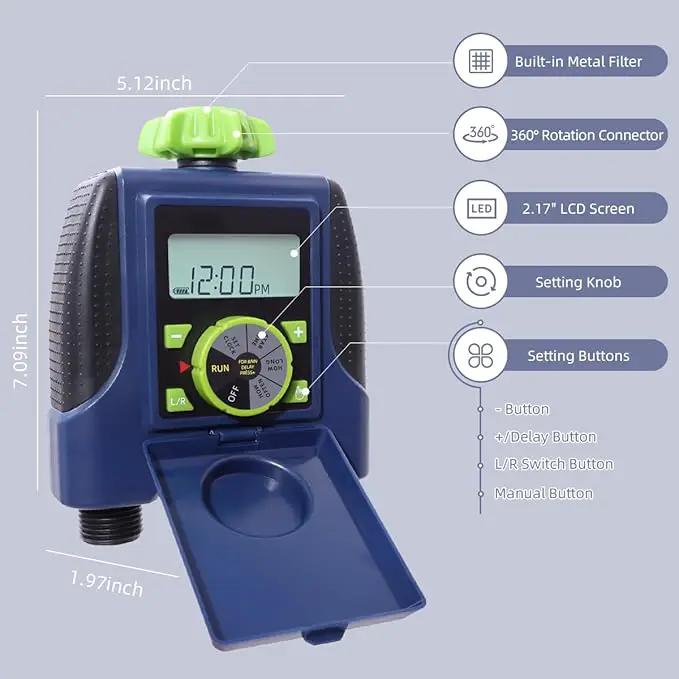 2 Outlet Garden Automatic Water Timer Digital Electronic Solenoid Valve Sprinkler Timer Waterproof Controller System Blue by GreenHaven Gardens