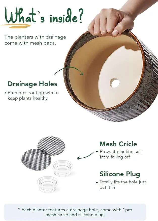 LE TAUCI Succulent Pots, 6.5+8 Inch Ceramic Indoor Plant Pot with Drainage Hole, Modern Round Decorative Flower Pot, Set of 2, Reactive Glaze Black by GreenHaven Gardens