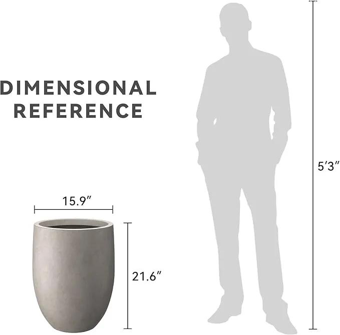 Kante 21.7" H Weathered Concrete Tall Planter, Large Outdoor Indoor Decorative Pot with Drainage Hole and Rubber Plug, Modern Round Style for Home and Garden by GreenHaven Gardens