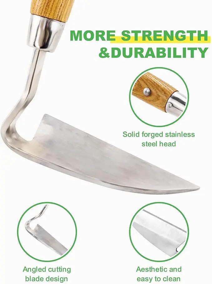 Sickle Hoe Japanese Weeding Sickle Garden Tool Japanese Weeding Tool Small Garden Hand Hoe Weed Scraper for Weeding Cultivating Trenching Japanese Stainless Steel Right Handed Hoe 13 Inch by GreenHaven Gardens