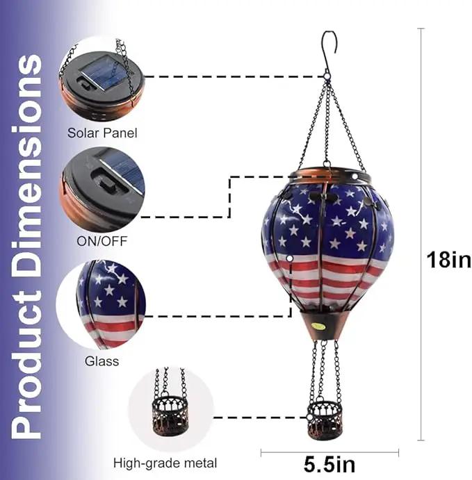 Hot Air Balloon Solar Lantern with Flickering Flame, Glass Hanging Garden Lights Outdoor Waterproof for Tree Yard Patio Mother's Day Gift, 18" H Flag by GreenHaven Gardens