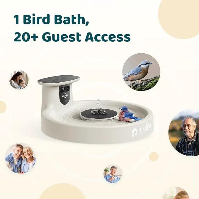 Birdfy Smart Bird Bath with Camera Solar Powered & Fountain, Dual-Lens Camera for Wildbird Watching, Auto Capture Bird Videos & Motion Detection - AI Lifetime Version (Yellowstone) by GreenHaven Gardens