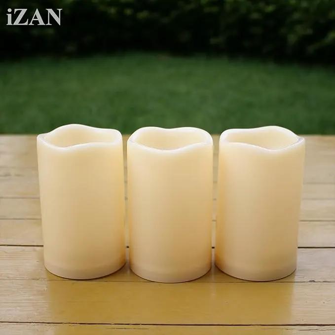 iZAN Set of 6 Outdoor Flameless Battery Operated LED Pillar Candles with Remote Timer Waterproof Flickering Electric Decorative Lights for Christmas Home Wedding Party Festival Decorations 3" x5” by GreenHaven Gardens
