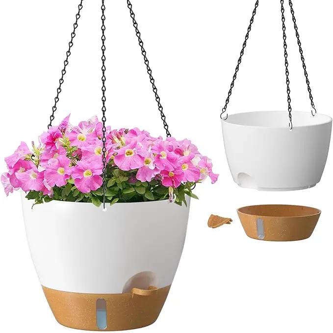 ZMTECH 12 Inch Hanging Planters for Indoor Outdoor Plants, 2 Pack Self Watering Hanging Plant Pots with Drainage Hole, Visual Reservoir, Plastic Flower Hanging Pots with Watering Lip (White) by GreenHaven Gardens