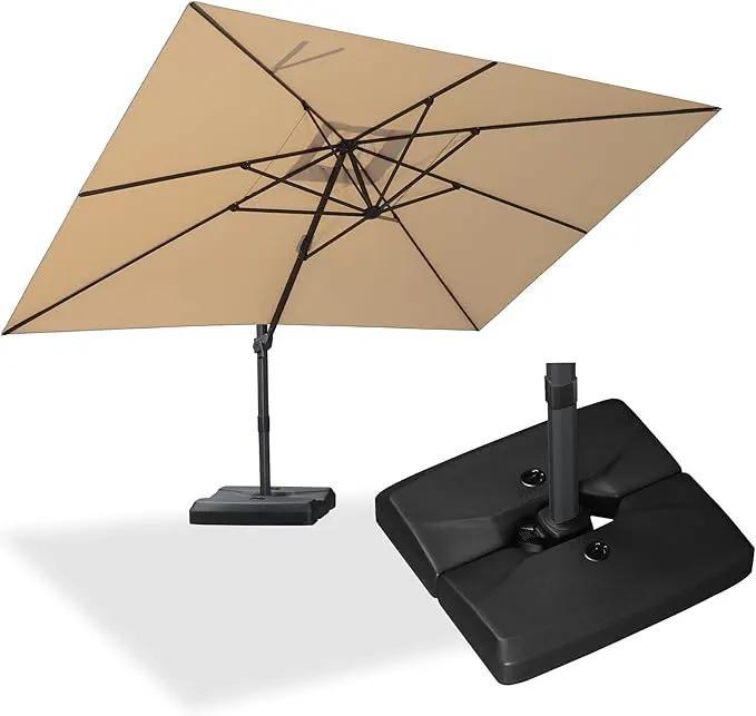 PURPLE LEAF 10' × 13' Patio Cantilever Umbrella with Base Outdoor Rectangle Adjustable Offset Umbrellas with 360-degree Rotation and 8 Heavy Duty Metal Ribs for Garden Deck Pool Beige by GreenHaven Gardens