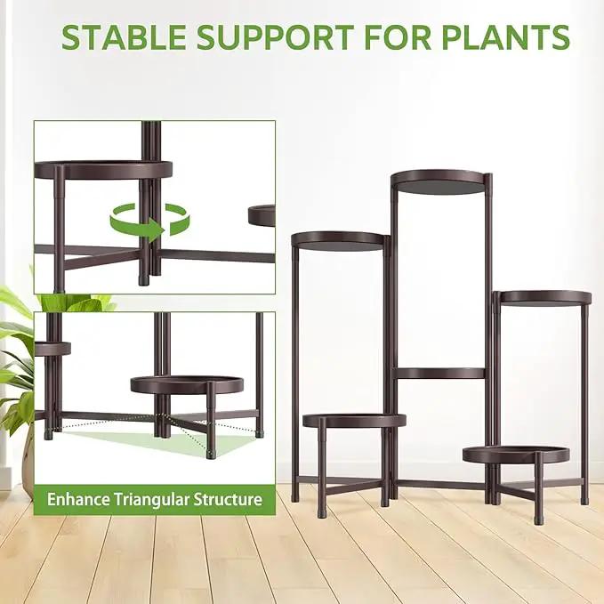 iDavosic.ly 6 Tier Large Plant Stand Indoor, 10 Inch Wide Tall Corner Metal Plant Stands Outdoor for Multiple Plants, Folding Tiered Flower Display Holder Rack Shelf, Violet Bronze by GreenHaven Gardens