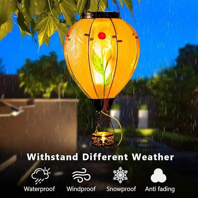 Starsoul Large Solar Hot Air Balloon Lantern with Flame Sunflower Glass Hanging Outdoor Hot Air Balloon Solar Light Waterproof Garden Patio Yard Party Decorations by GreenHaven Gardens