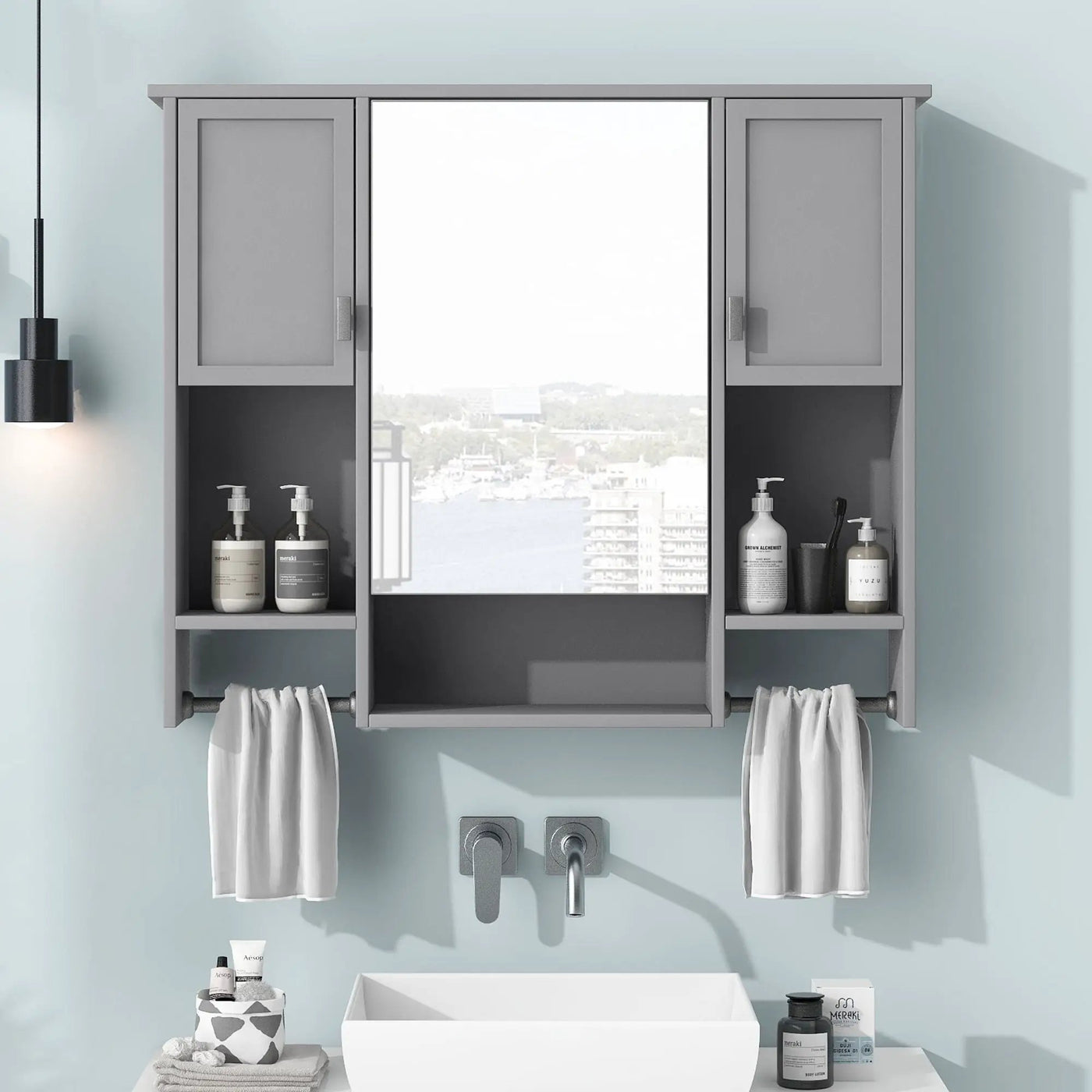 Wall Mounted Bathroom Storage Cabinet With Mirror, Medicine Cabinet With Towel Bar by Unique Piece Furniture