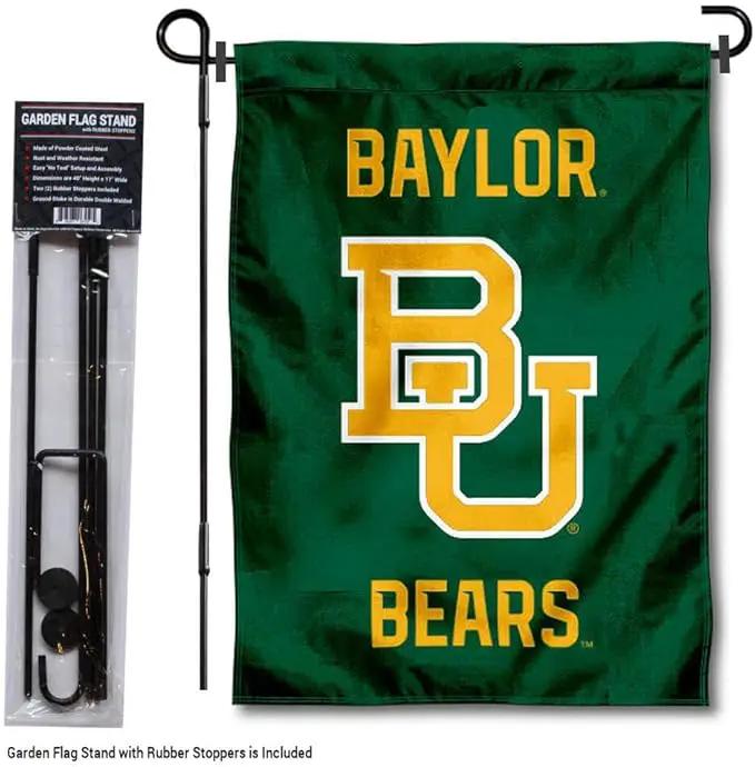 College Flags & Banners Co. Baylor Bears Garden Flag with Pole Stand Holder by GreenHaven Gardens