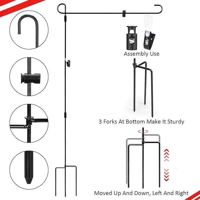 Chumia 10 Pack Garden Flag Holder Stand, Premium Garden Flag Pole Holder Powder Coated, Metal Three Prongs with Clip and Spring Stoppers for Outdoor Home Lawn Decoration, 15 Inch by GreenHaven Gardens