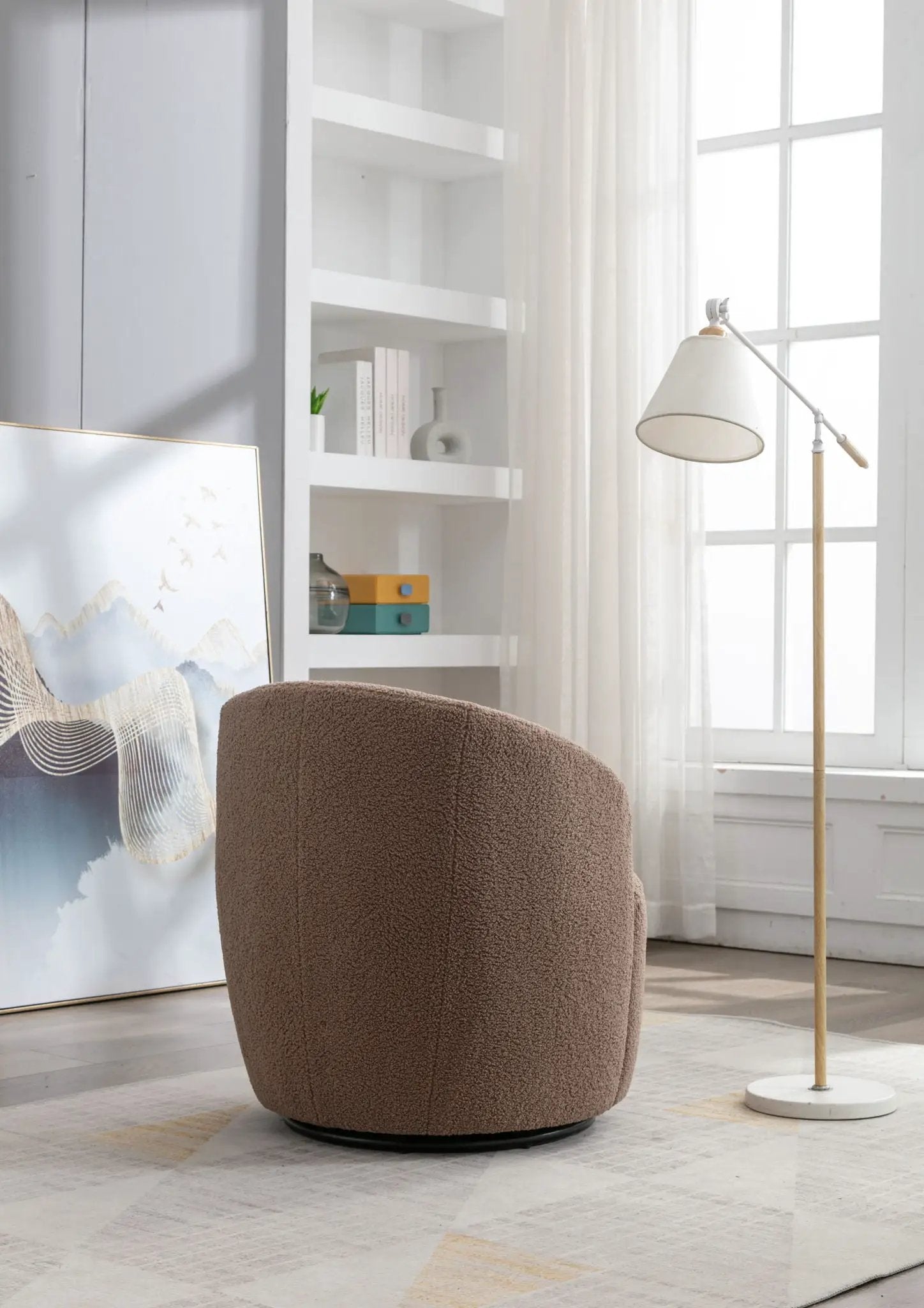 Teddy Fabric Swivel Accent Armchair Barrel Chair With Powder Coating Metal Ring by Unique Piece Furniture