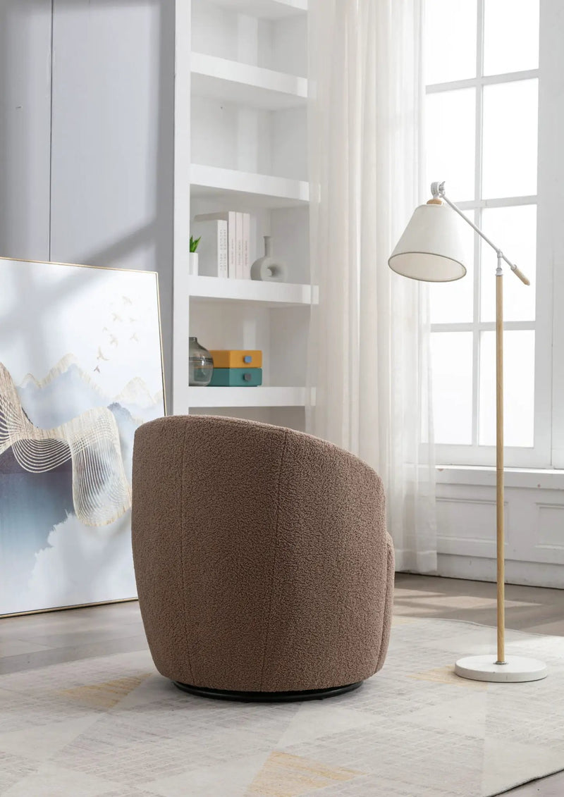Teddy Fabric Swivel Accent Armchair Barrel Chair With Powder Coating Metal Ring by Unique Piece Furniture