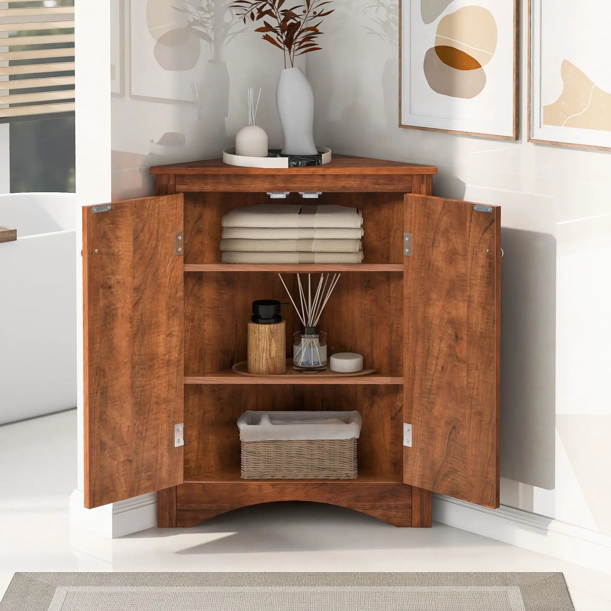 Triangle Bathroom Storage Cabinet With Adjustable Shelves, Freestanding Floor Cabinet For Home Kitchen by HouseOfZazla