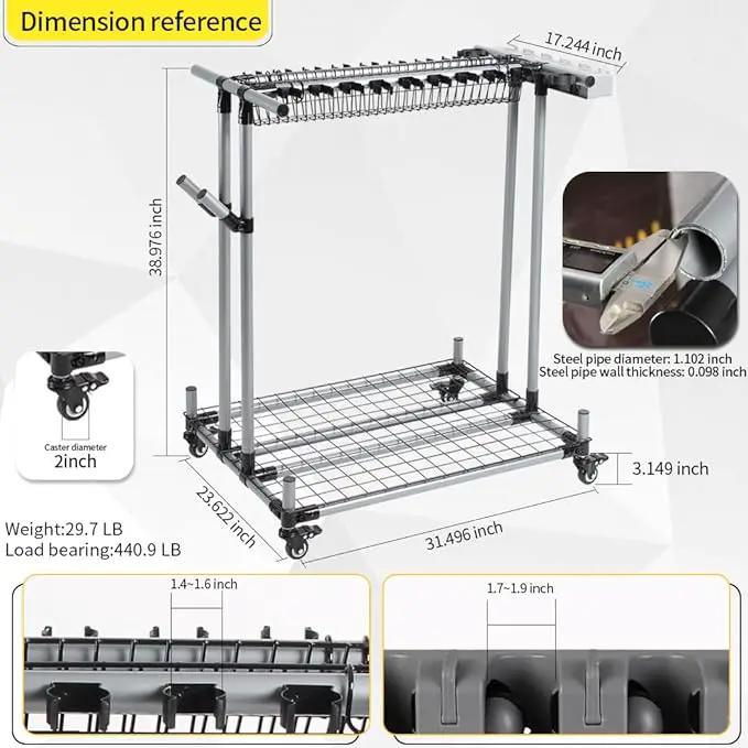 Mobile garden tool organizer metal Garage Storage Holder storage large long lawn tools heavy duty tool rack sturdy yard cart by GreenHaven Gardens