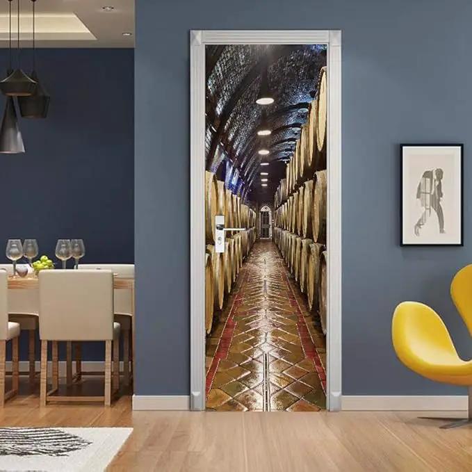 3D Door Stickers Murals - Peel & Stick Wine Cellar Theme - Removable PVC Waterproof Door Poster, 33.9" x 78.7" for Bedroom & Living Room by GreenHaven Gardens
