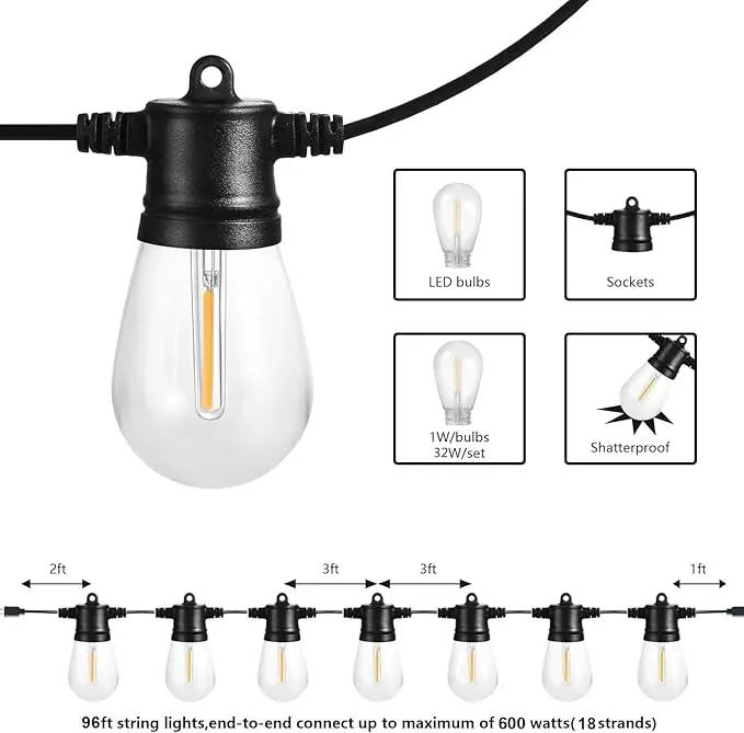 SUNTHIN Outdoor String Lights, 2 Pack 96FT Patio Lights with LED Shatterproof Bulbs, Hanging for Outside, Garden, Backyard, Deck, Porch, Fence, Bistro, Pool, Party by GreenHaven Gardens