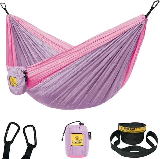 Wise Owl Outfitters Camping Hammock – 500lbs Portable Hammock with Tree Straps - Travel, Backpacking, Hiking, Outdoors Camping Gear - Single or Double by GreenHaven Gardens