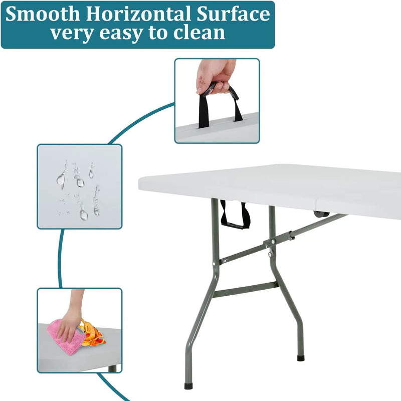 6FT Folding Table, Heavy Duty Plastic Table Portable Fold-in-Half Utility Table Indoor Outdoor Picnic Table w/Handle & Lock for Camping BBQ Party Wedding Market Events, 500LBS by GreenHaven Gardens