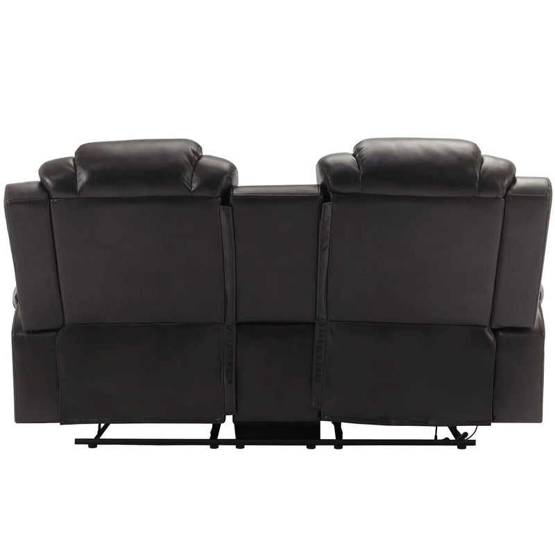 Home Theater Seating Manual Recliner Loveseat With Hide-Away Storage, Cup Holders And Led Light Strip For Living Room by HouseOfZazla
