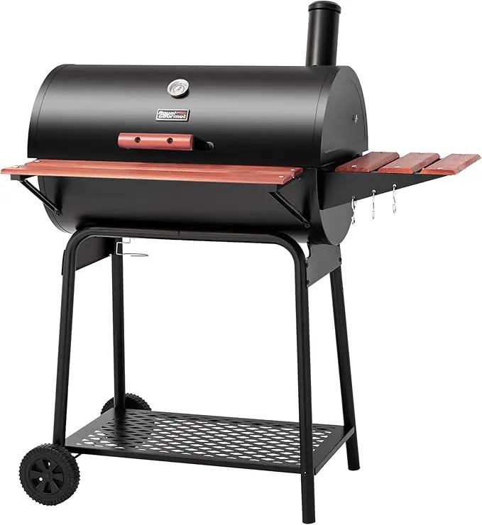 Royal Gourmet CC1830V 30 Barrel Charcoal Grill with Wood-Painted Side Front Table, 627 Square Inches Cooking Space, for Outdoor Backyard, Patio and Parties, Black by GreenHaven Gardens