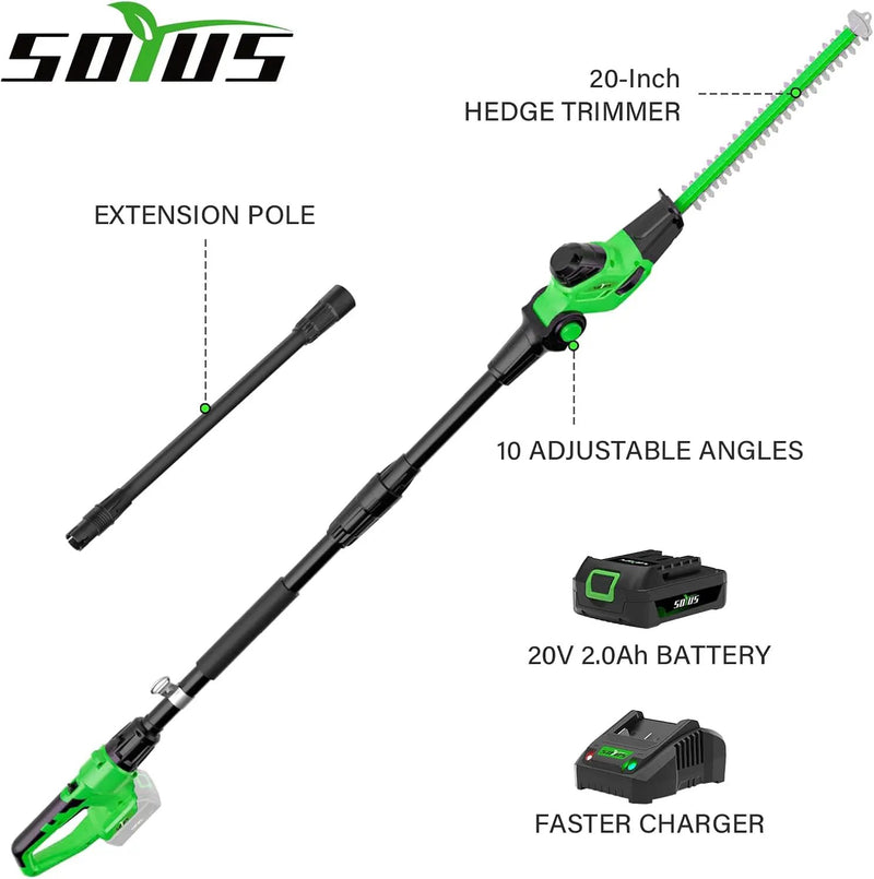SOYUS Pole Hedge Trimmer Cordless, 18-inch Electric Hedge Trimmer with Extension Pole, 15-Foot Max Reach, Multi-Angle, 2.0Ah Battery and Charger Included by GreenHaven Gardens