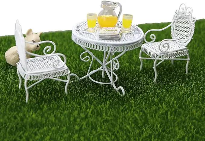 Dollhouse Miniature Bistro Table & Chairs Set Accessories Metal 1:12 Scale Miniatures White Coffee/Tea Furniture Fairy Garden Cute Rustic Elegant Decorations Ornaments (A) by GreenHaven Gardens