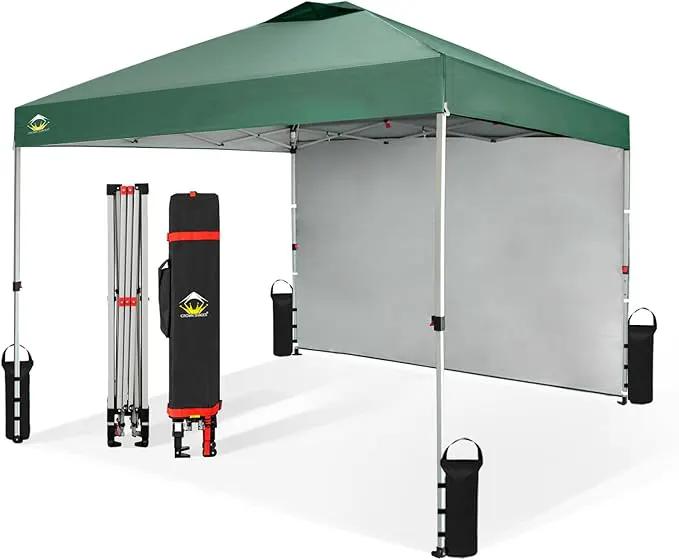 CROWN SHADES 10x10 Pop Up Canopy with 1 Side Wall - Beach Tent with One Push Setup - Outdoor Sun Shade for Events, Parties, Camping - Gazebo with STO-N-Go Cover Bag (Forest Green) by GreenHaven Gardens