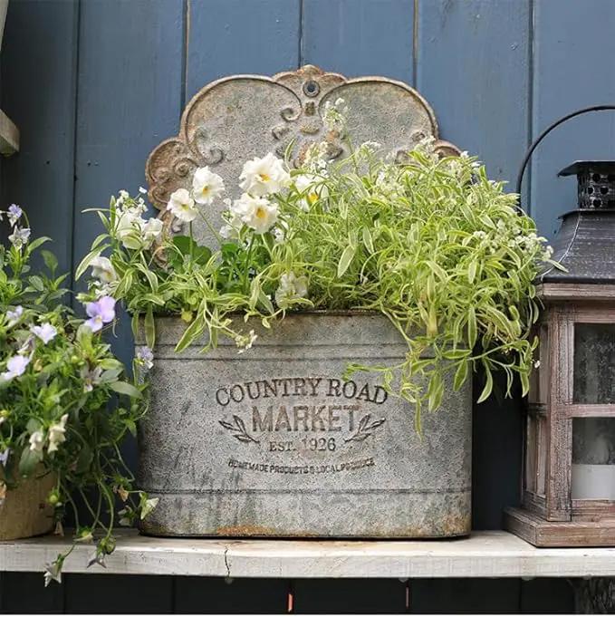 All Chic Metal Wall Planter Wall Mount Planter Wall Metal Hanging Planter Wall Vases for Flowers Planters for Outdoor Plants for Farmhouse Wall Decor (Rustic) by GreenHaven Gardens