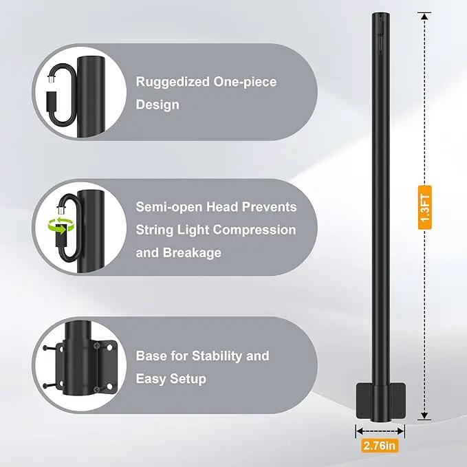Suchtale 8 Pack 1.3 FT String Light Poles, Suspension Outdoor Fence Post Lights with Clip and Bracket, Outside String Lights Hanging, Wall Mounting Stand for Patio Garden Backyard Wedding Party, Black by GreenHaven Gardens