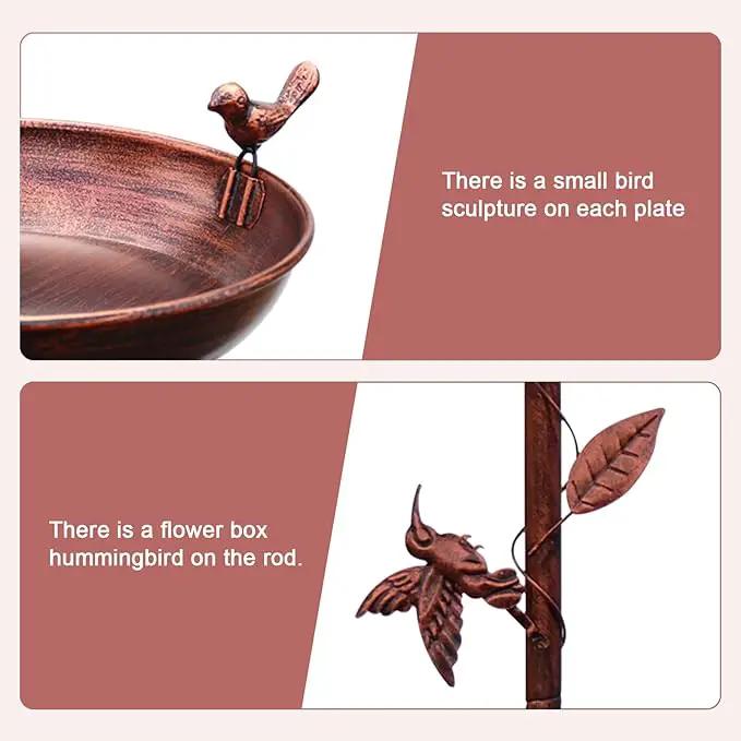 Metal Bird Bath for Outside, 2-in-1 Birdfeeder and Bath, 42 Inch Tall Stand with Hummingbird, Large 12Inch & Small 7.9Inch Bird Bath Bowl, 3 Bird Decor for Garden, Antique Bronze by GreenHaven Gardens
