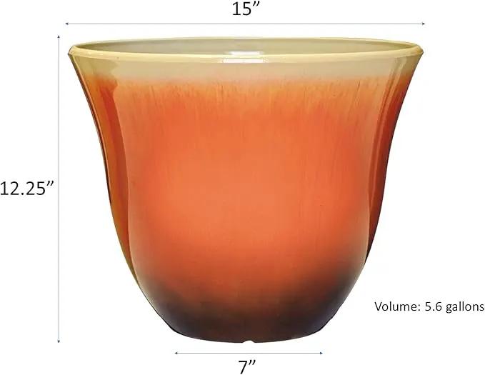 Classic Home and Garden Honeysuckle Resin Flower Pot Planter, Tequila Sunrise, 15" (Pack of 2) by GreenHaven Gardens