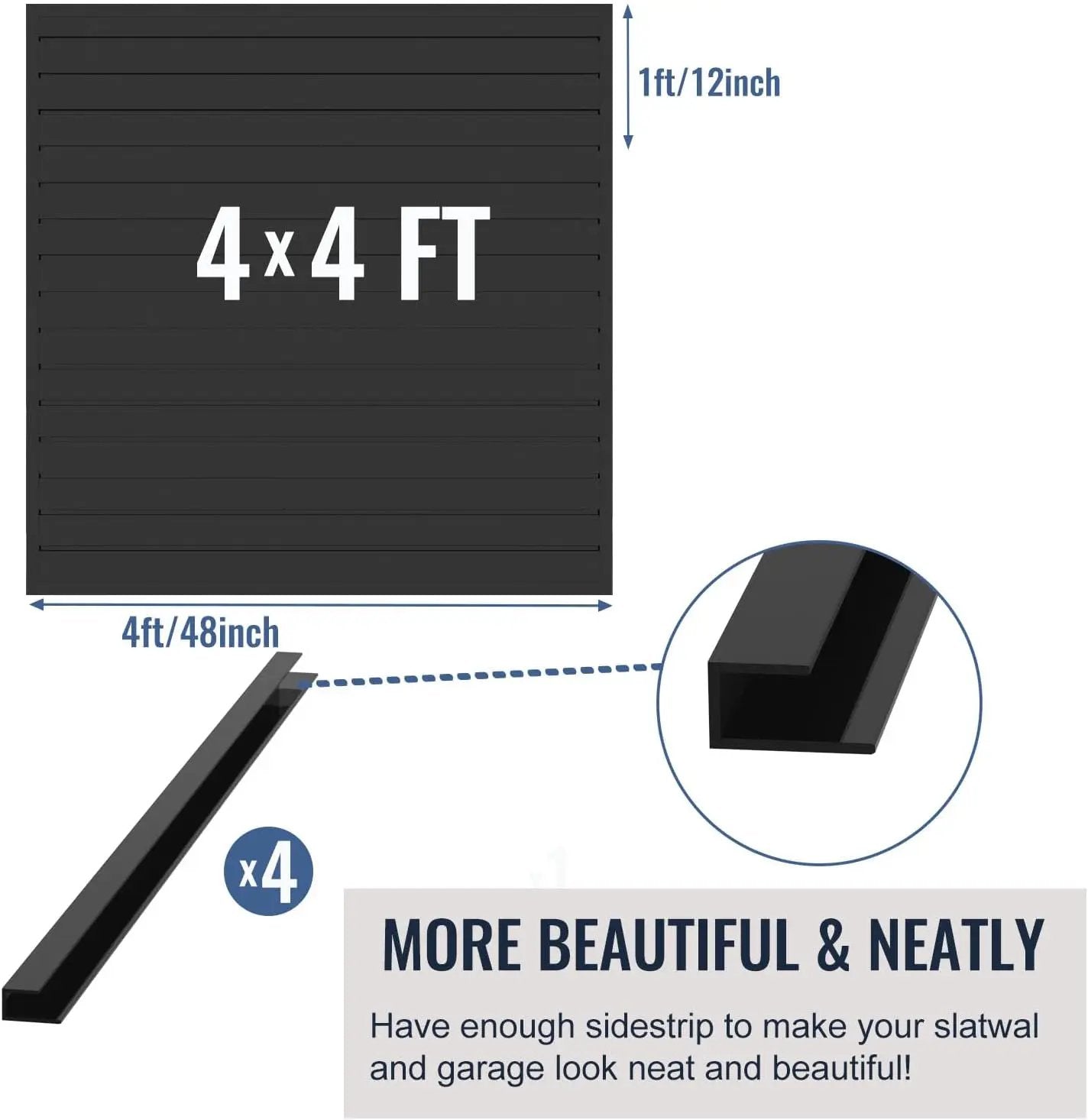 Slatwall Panel Garage Organizer PVC Slatwall Heavy Duty Wall Mounted Rack, Interlocking Slat Wall Panels for Tool Organization Peg Board(Black 4 x 4 ft) by GreenHaven Gardens
