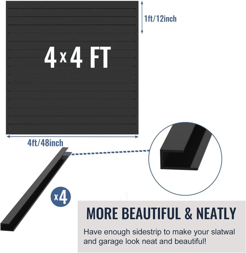 Slatwall Panel Garage Organizer PVC Slatwall Heavy Duty Wall Mounted Rack, Interlocking Slat Wall Panels for Tool Organization Peg Board(Black 4 x 4 ft) by GreenHaven Gardens