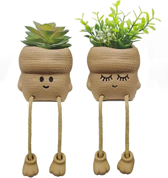 2Pcs Smiley Face Succulent Artificial Plants Planters - Cute Plant Pot Home Decor, Small Faux Plants Planter Indoor for Bathroom/Office/Kitchen Window Sill Decor, Fake Plant Ideas Gifts for Women by GreenHaven Gardens