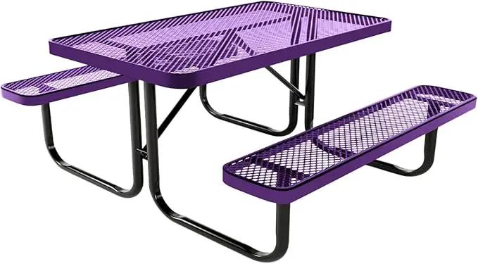 Coated Outdoor Furniture Heavy-Duty Portable Outdoor Kids Table, Expanded Metal Kids Picnic Table, Commercial-Grade Picnic Table, Made in America (4ft Rectangular, Childrens, Purple) by GreenHaven Gardens