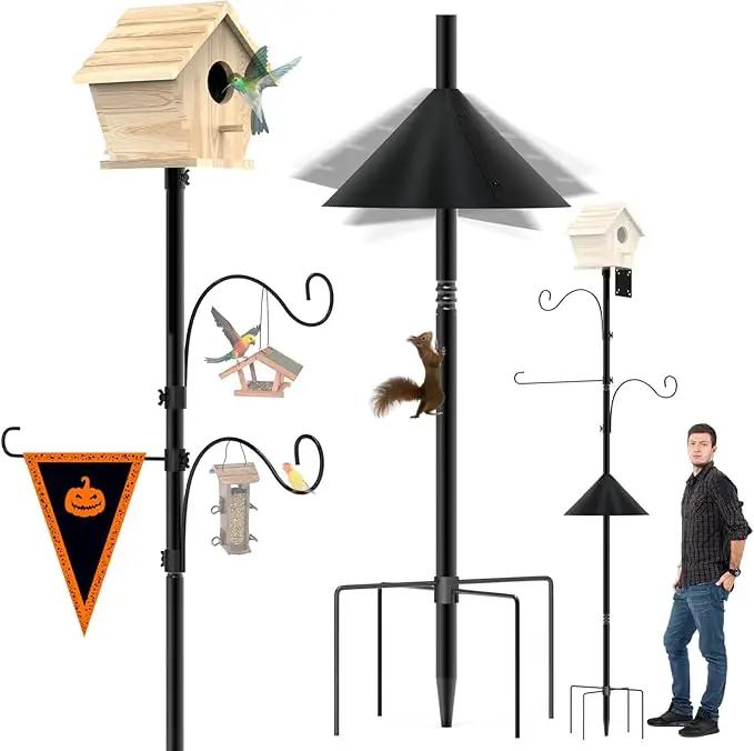 Bird Feeder Pole 118 Inch, Hummingbird House Mount Kit With Squirrel Proof Baffle, Double Shepherds Hooks for Outdoor, Yard, Garden Decor, Black (House Not Included) by GreenHaven Gardens