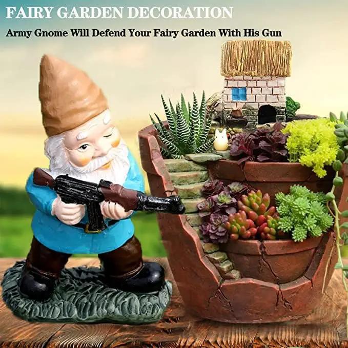 Garden Gnomes, 4.5inch Gnome Statues, Military Gnome with Gun, Funny Army Gnomes Decorations for Yard, Indoor Outdoor Halloween Christmas Thanksgiving Gifts (Red+Yellow+Blue) by GreenHaven Gardens