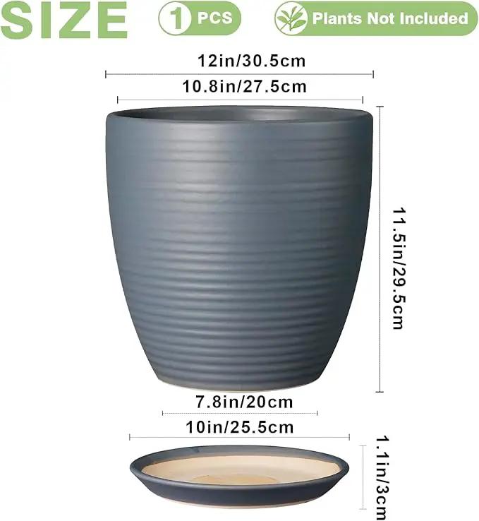 12 Inch Pots for Plants Ceramic Planter Pot Large Flower Pot with Drainage Hole and Saucer for Home Patio Garden Office Indoor Outdoor Gray by GreenHaven Gardens