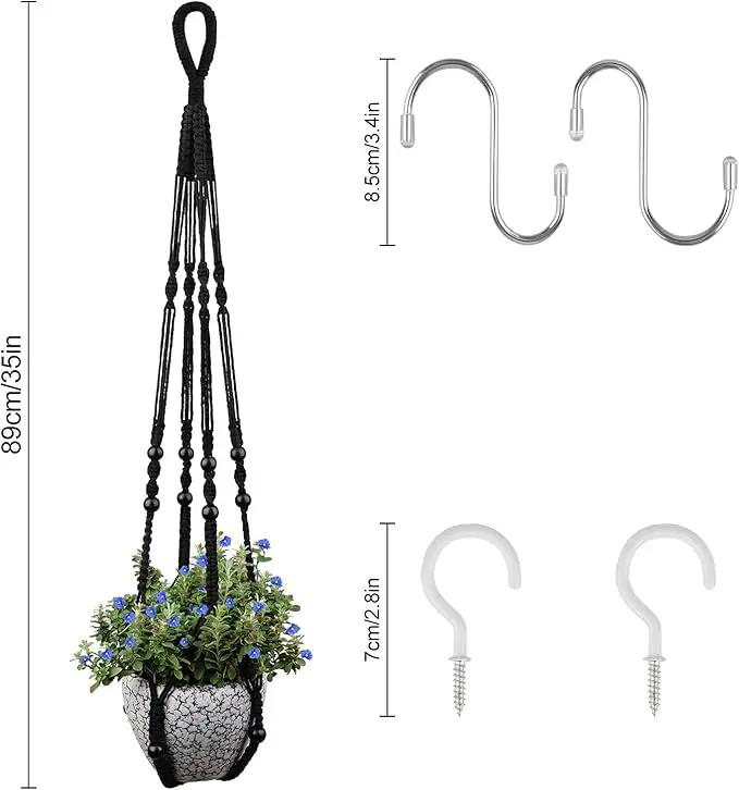 RIFNY Macrame Plant Hanger for 5 to 10 Inch Plant Pots, 35 Inch Woven Rope Hanger Kits with Hooks and Wood Beads, Hanging Planter Basket for Indoor Boho Home Decor (Black, 2 Pack) by GreenHaven Gardens