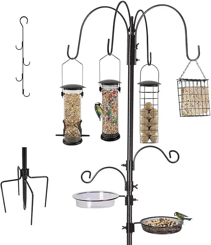 Bird Feeding Station Kit Pole Wild Bird Feeder Hanging Planter Hanger Multi Feeder Hanging with Metal Suet Feeder Bird Bath for Attracting Wild Birds by GreenHaven Gardens