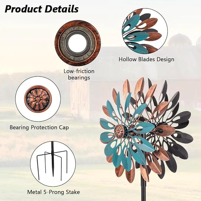 VEWOGARDEN 360° Outdoor Metal Wind Spinners Kinetic Wind Sculptures & Spinners for Yard Garden Lawn Patio Decorations, Blue & Bronze by GreenHaven Gardens