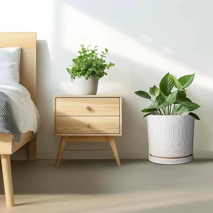 Ceramic Pots for Plants 12 Inch - Large Ceramic Planters for Indoor Plants Outdoor Modern Flower Pot with Drainage Holes and Saucer for Office Garden Patio White by GreenHaven Gardens