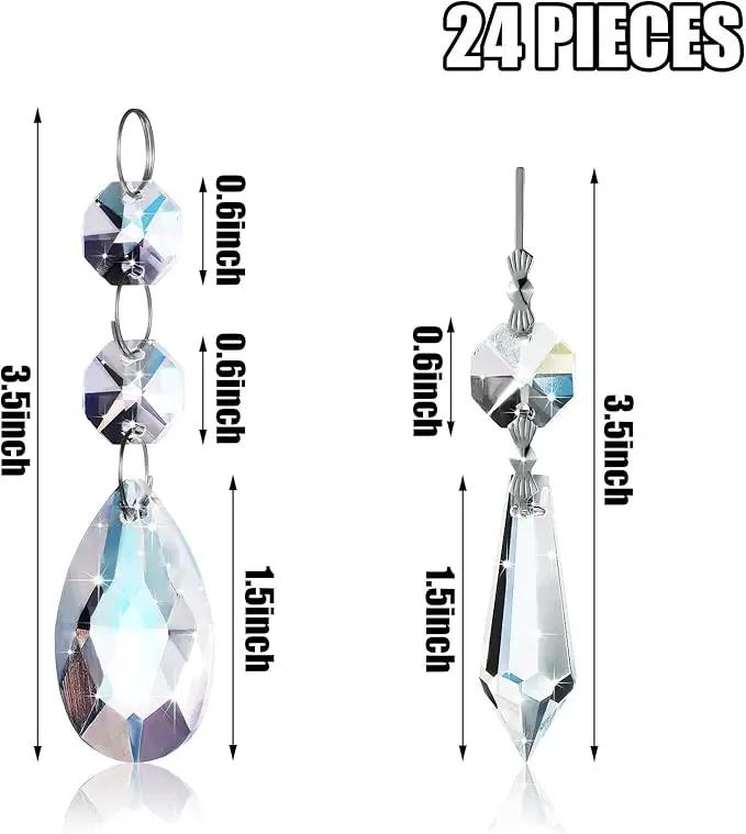 48 Pcs 24 Pcs Chandelier Crystal Replacement 38 mm Teardrop & Icicle Crystal Prisms Hanging Gems Parts for Lamps and Chandeliers Suncatcher Christmas Tree Windows Home Decor (Clear) by GreenHaven Gardens