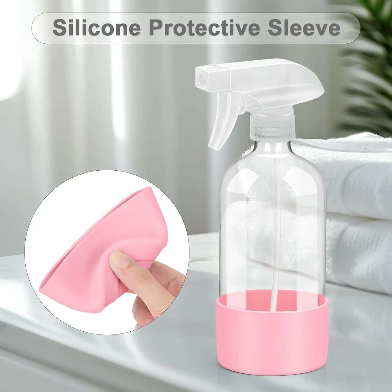2 Pack Glass Spray Bottles with Silicone Sleeve, 16 oz Empty Refillable Containers with Adjustable Spray Nozzles, Spray Bottles for Hair, Cleaning Solutions and Plants Pink by GreenHaven Gardens